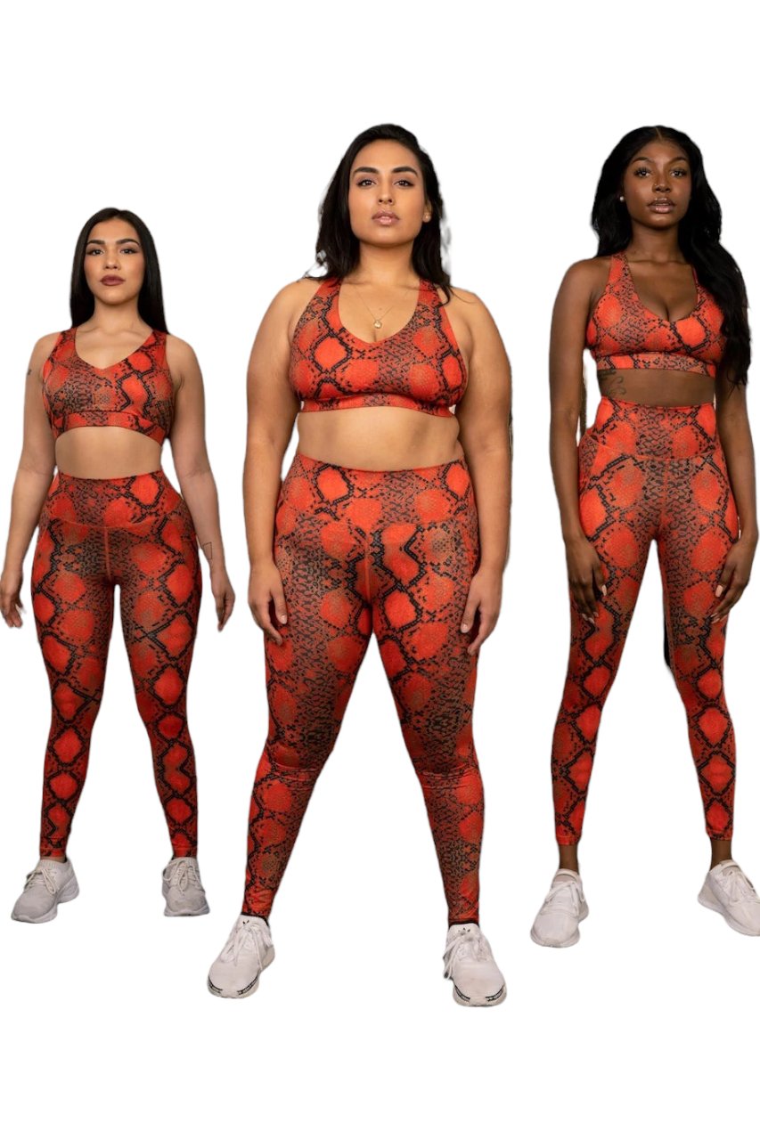 Lady In Red Snakeskin Pocket Leggings - Fegari