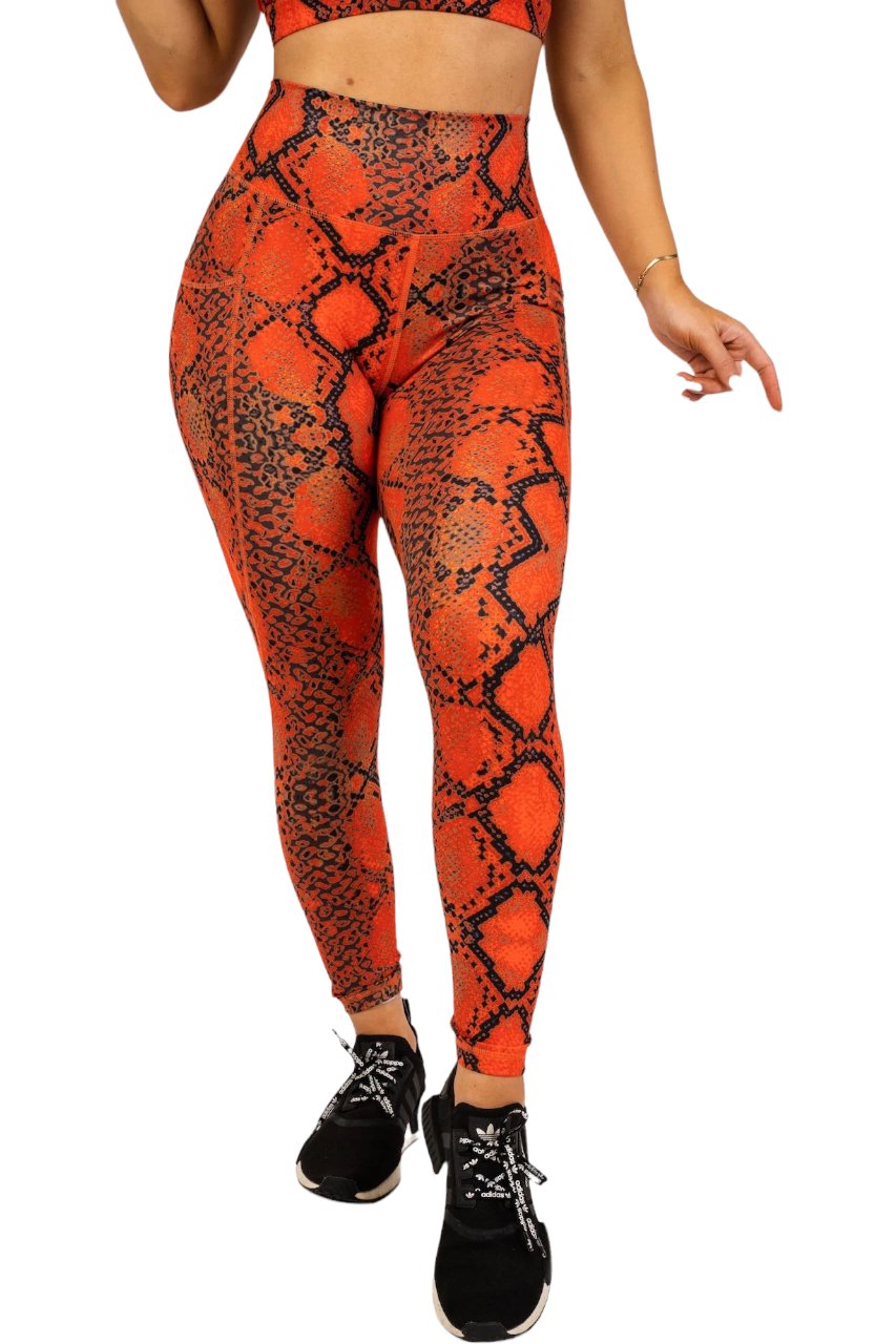 Lady In Red Snakeskin Pocket Leggings - Fegari