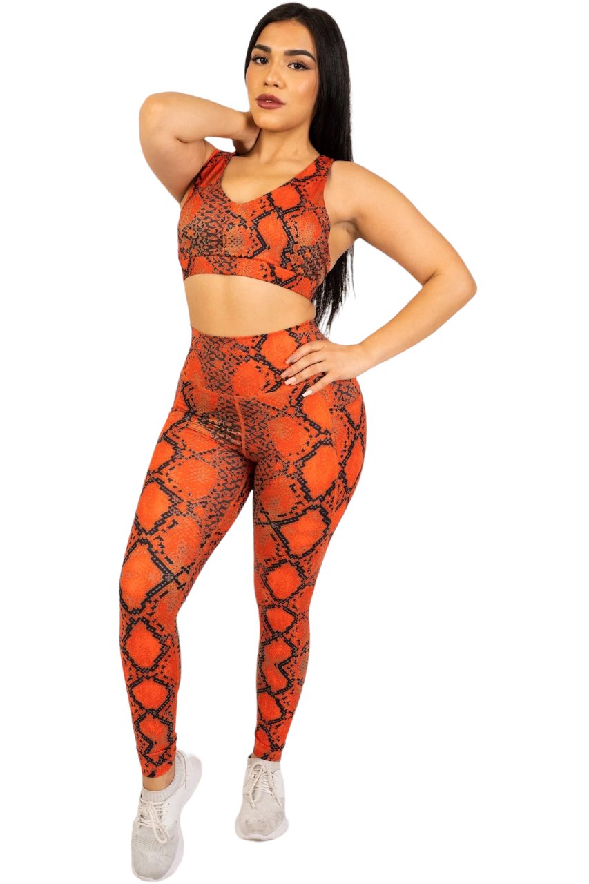 Lady In Red Snakeskin Pocket Leggings - Fegari