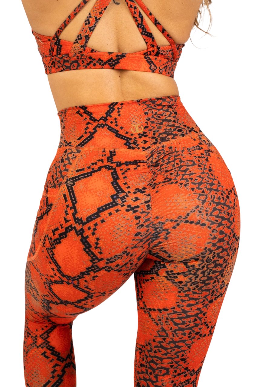 Lady In Red Snakeskin Pocket Leggings - Fegari